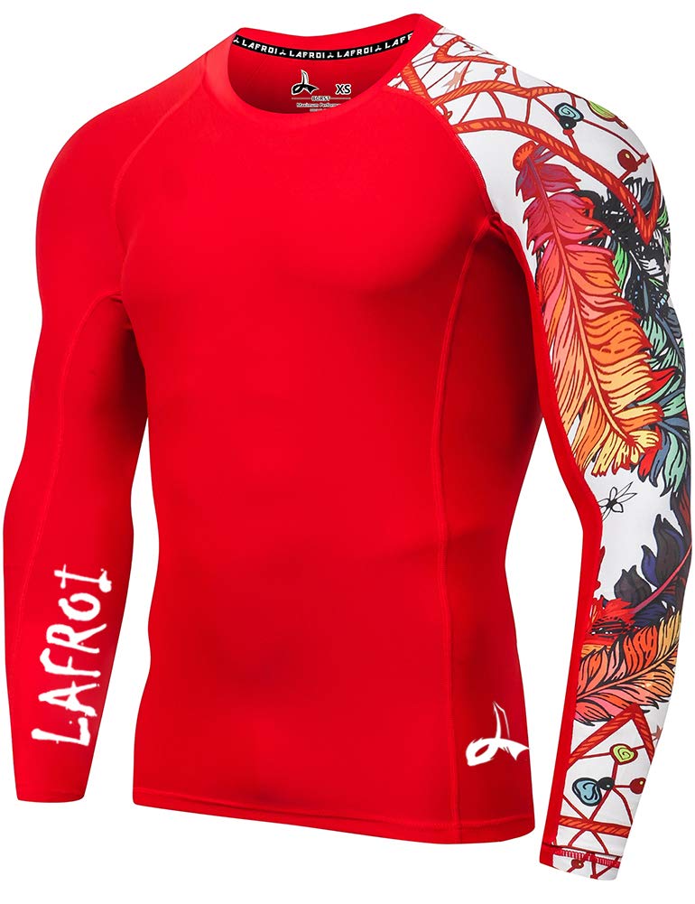 LAFROI Men's Long Sleeve UPF 50+ Baselayer Skins Performance Fit Compression Rash Guard-CLYYB Asym Red Fire Size SM - Image 1
