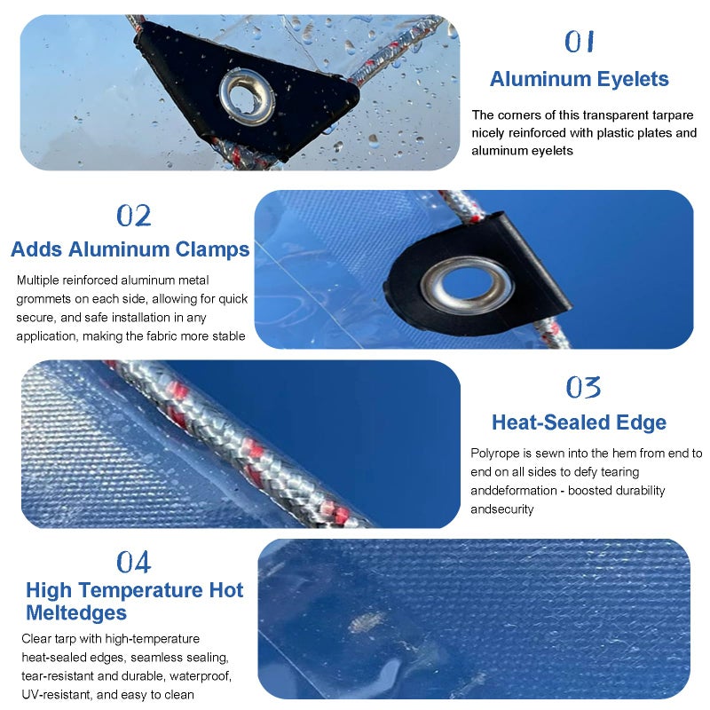 LC&QS 10x12ft Clear Tarp with Grommets, Upgraded Edge Heat Fused Tear Resistant Clear Heavy Duty Tarps, Clear Vinyl Tarps for Patio Fencing, Rain, Wind, Cold, Chicken Coops,and Moreï¼ˆWindproof Ropeï¼‰ - Image 4