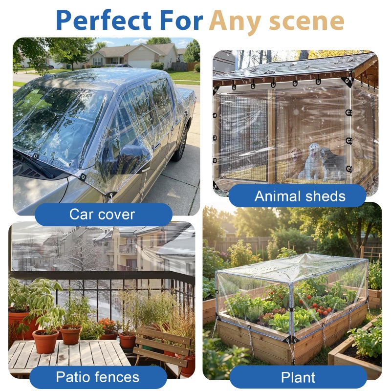 LC&QS 10x12ft Clear Tarp with Grommets, Upgraded Edge Heat Fused Tear Resistant Clear Heavy Duty Tarps, Clear Vinyl Tarps for Patio Fencing, Rain, Wind, Cold, Chicken Coops,and Moreï¼ˆWindproof Ropeï¼‰ - Image 3