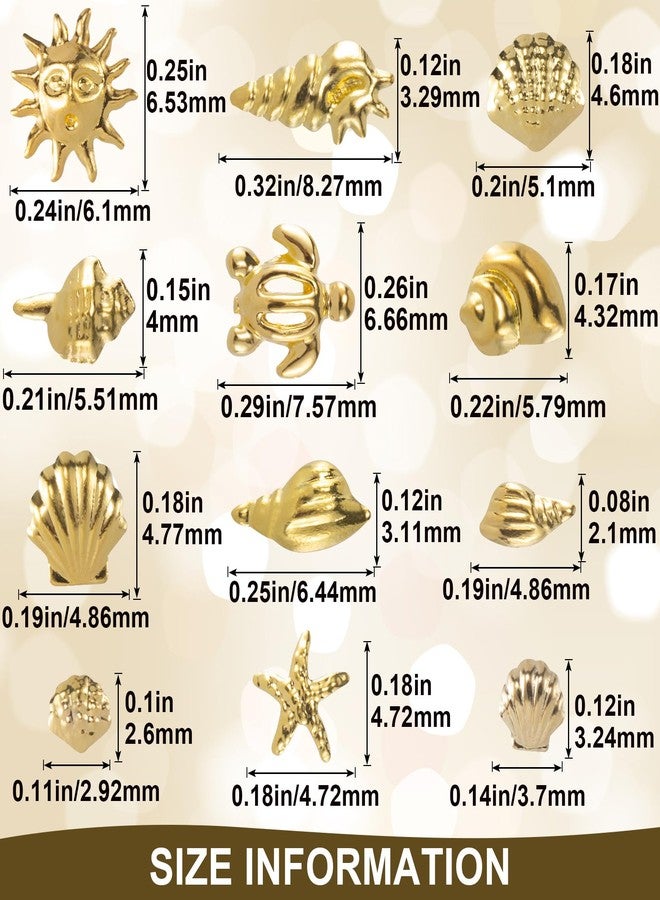 Mxxipp 2 Disc Gold Ocean Theme Nail Charms, 3D Summer Beach Starfish Seashell Nail Accessories, Non-Faded Alloy Nail Art Gems Rhinestones Decorations for Manicure Design Embellishments - Image 2
