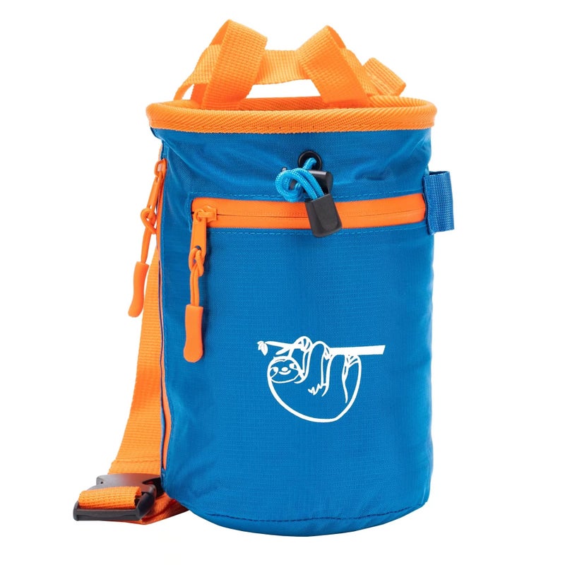 Old Blue Chalk Bag for Rock Climbing, Climbing Chalk Bag for Bouldering with 2 Large Zipper Storage Pockets, Premium Gym Chalk Bag for Weightlifting, Great Gift and Rock Climbing Gear, Azure Blue - Image 1