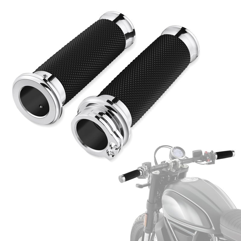 Amazicha 1" Chrome Motorcycle Hand Grip Handlebar Grips Compatible for Harley Davidson Sportster Honda Yamaha Suzuki Kawasaki Harley Cruiser