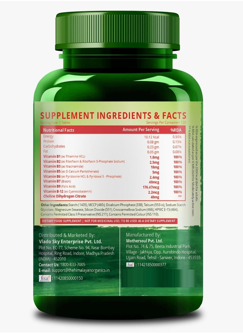 Himalayan organics Himalayan Organics Vitamin B Complex (B1, B2, B3, B5, B6, B7, B9 & B12) Energy and cognitive support, 120 Veg Tablets  - Image 2