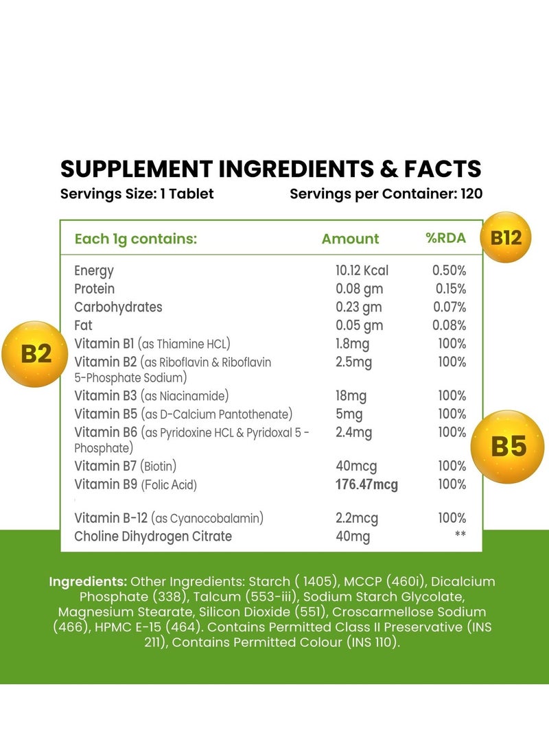 Himalayan organics Himalayan Organics Vitamin B Complex (B1, B2, B3, B5, B6, B7, B9 & B12) Energy and cognitive support, 120 Veg Tablets  - Image 4
