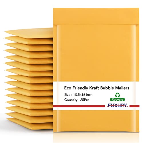 Fuxury Kraft Bubble Mailer 10.5X16 Inch 25 Pack,Strong Adhesion Padded Envelopes,Usable Size 10.5X15", Self Seal Bubble Envelopes,Waterproof Padded Mailers Packaging for Small Business,#5 Yellow - Image 1