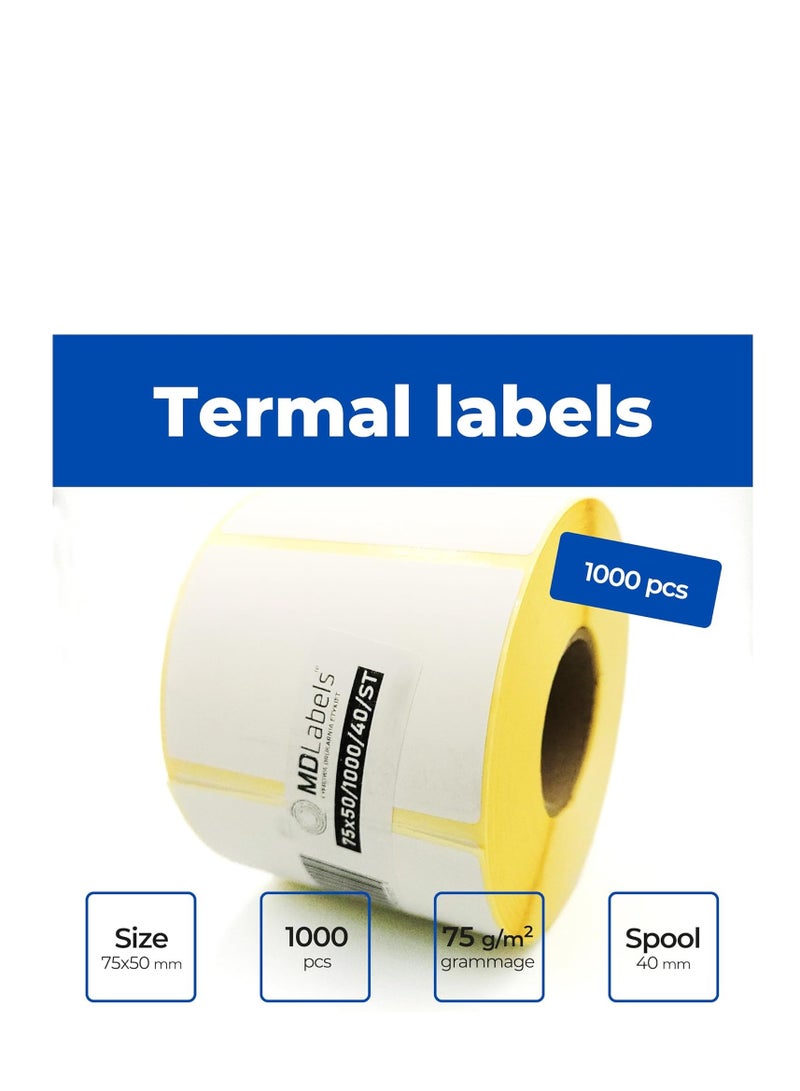 Terabyte ملصقات حرارية بيضاء على شكل لفة - 75 × 50 مم - لفة من 1000 - لاصق دائم، لرمز الشريط، ملصقات لاصقة بيضاء للتسمية 4 لفات حزمة - Image 1