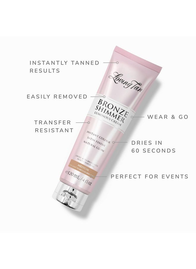 Loving Tan - Bronze Shimmer Luminous Cream Medium Streak Free Natural Looking Instant Sunless Tanner 6+ Self Tanning Applications Per Tube Cruelty Free 4 Fl Oz - Image 1