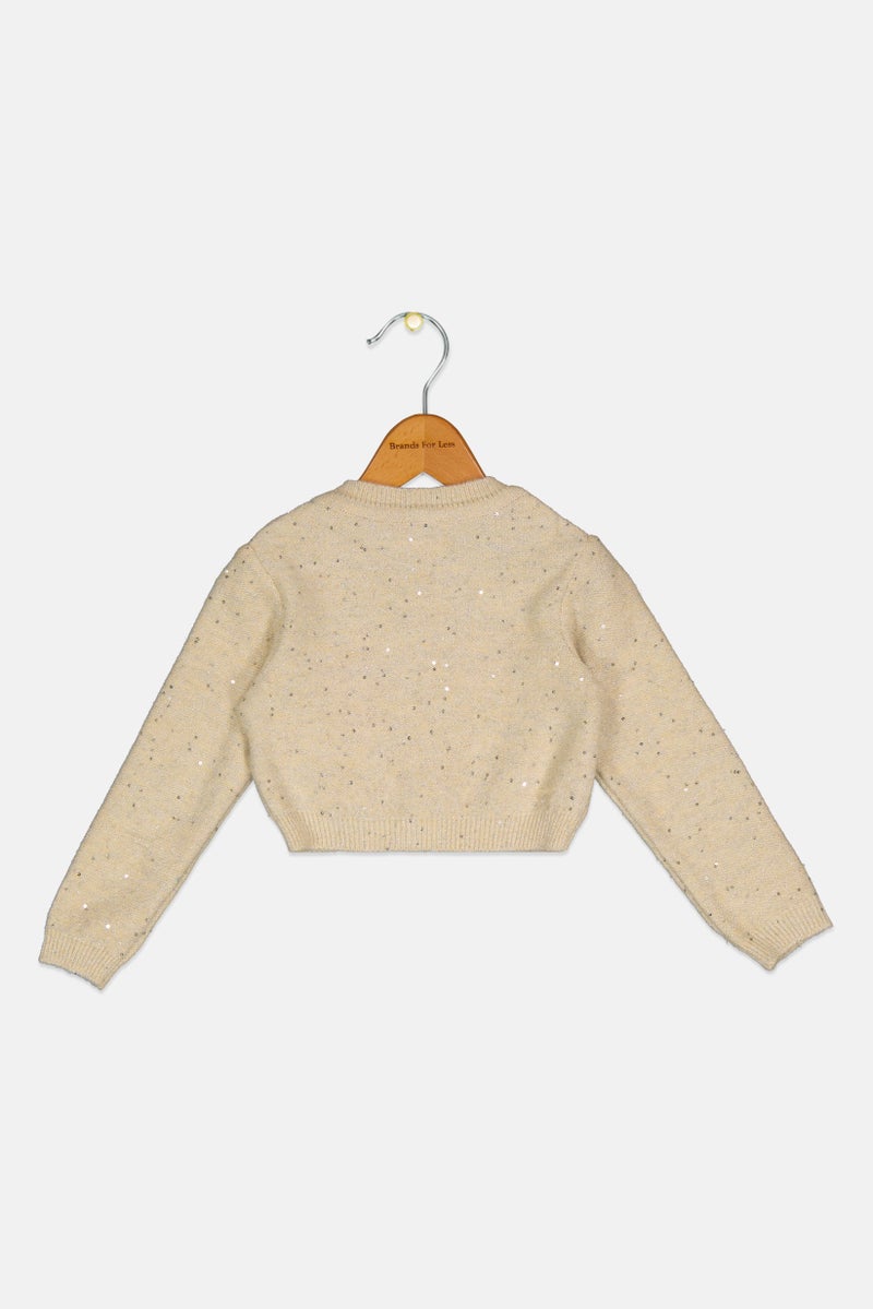 Hamleys Toddlers Girl Long Sleeve Textured Cardigan, Cream - Image 3