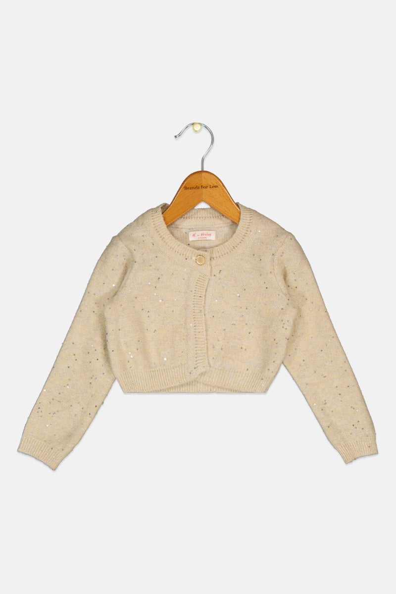 Hamleys Toddlers Girl Long Sleeve Textured Cardigan, Cream - Image 2