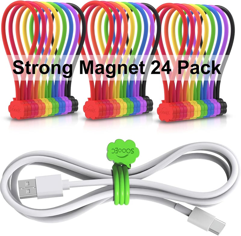 SOOoEC Magnetic Cable Ties, 24 Pack 7.2" Magnetic Cord Organizer Cute Cloud Design, Reusable Silicone Twist Ties with Strong Magnet for Bundling and Cable Management, Fridge Magnets, Assorted Colors. - Image 1
