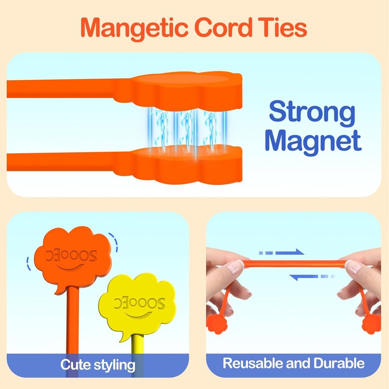 SOOoEC Magnetic Cable Ties, 24 Pack 7.2" Magnetic Cord Organizer Cute Cloud Design, Reusable Silicone Twist Ties with Strong Magnet for Bundling and Cable Management, Fridge Magnets, Assorted Colors. - Image 3