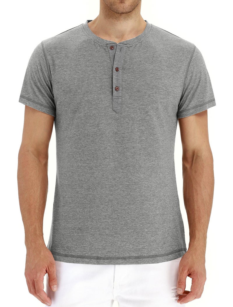 PEGENO Men's Casual Slim Fit Short Sleeve Henley T-Shirts Cotton Shirts (X-Large, 01-Gray) - Image 4