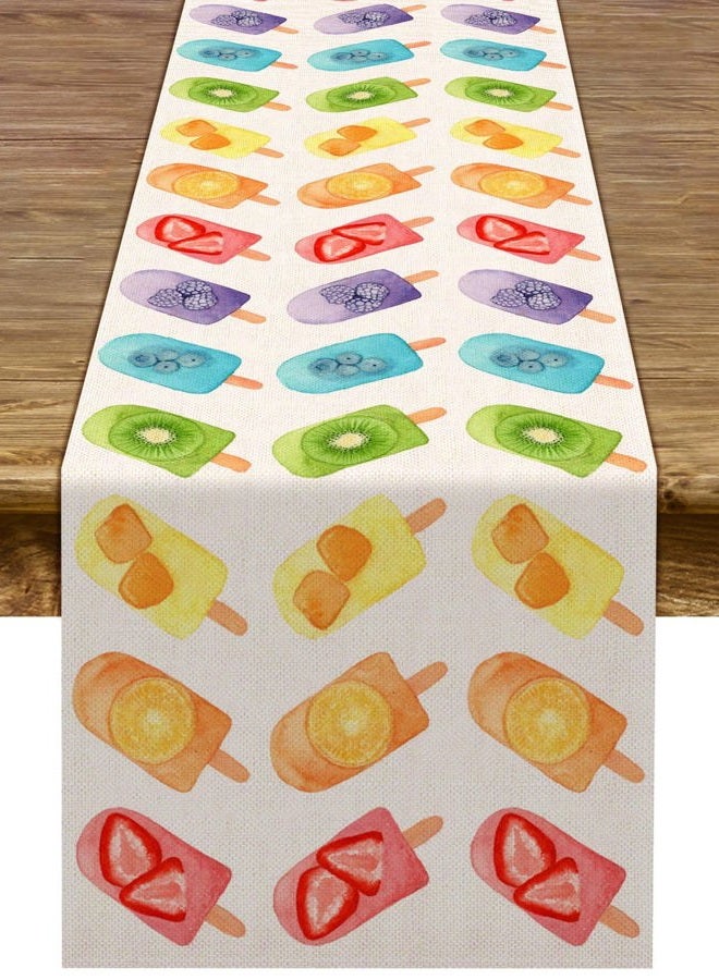Pudodo Linen Watercolor Popsicle Table Runner Summer Ice Cream Fruit Baby Shower Kitchen Dining Room Table Decoration Accessories Home Decoration - Image 1