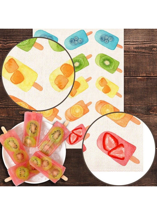 Pudodo Linen Watercolor Popsicle Table Runner Summer Ice Cream Fruit Baby Shower Kitchen Dining Room Table Decoration Accessories Home Decoration - Image 5