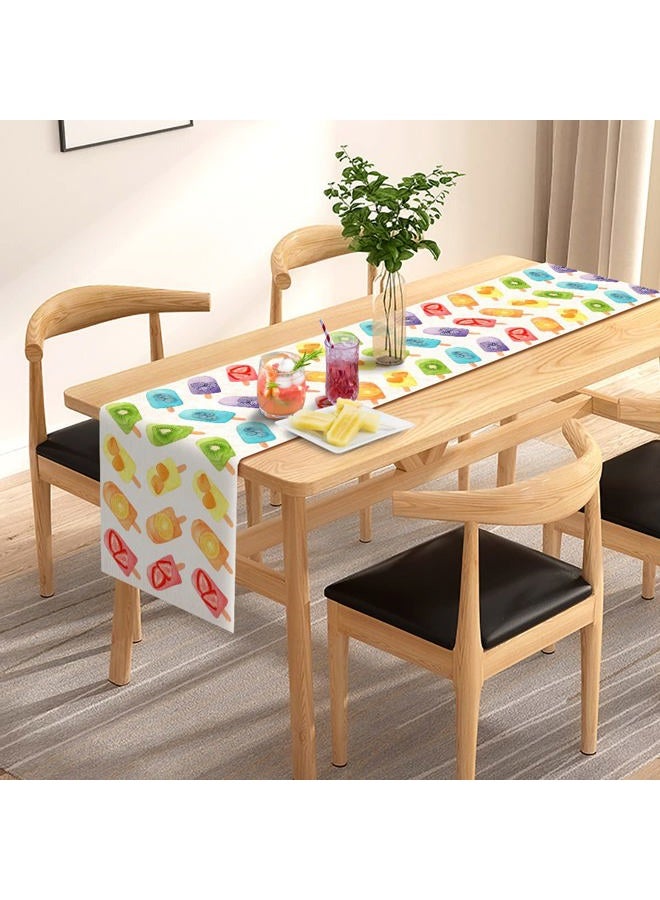 Pudodo Linen Watercolor Popsicle Table Runner Summer Ice Cream Fruit Baby Shower Kitchen Dining Room Table Decoration Accessories Home Decoration - Image 3