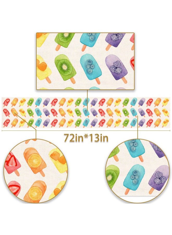 Pudodo Linen Watercolor Popsicle Table Runner Summer Ice Cream Fruit Baby Shower Kitchen Dining Room Table Decoration Accessories Home Decoration - Image 2