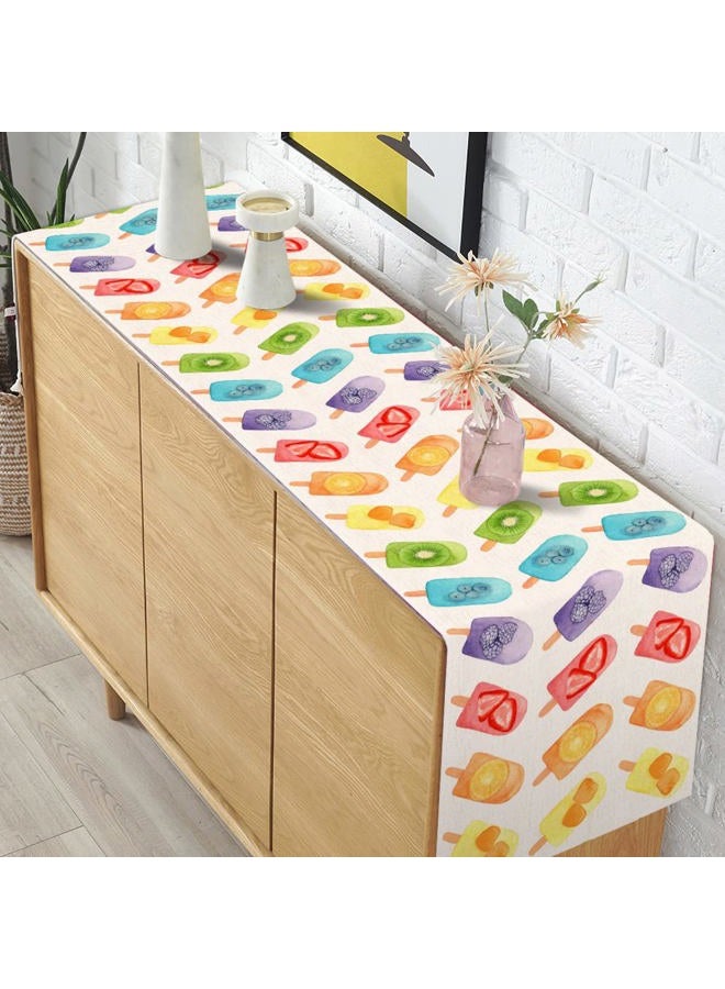 Pudodo Linen Watercolor Popsicle Table Runner Summer Ice Cream Fruit Baby Shower Kitchen Dining Room Table Decoration Accessories Home Decoration - Image 4