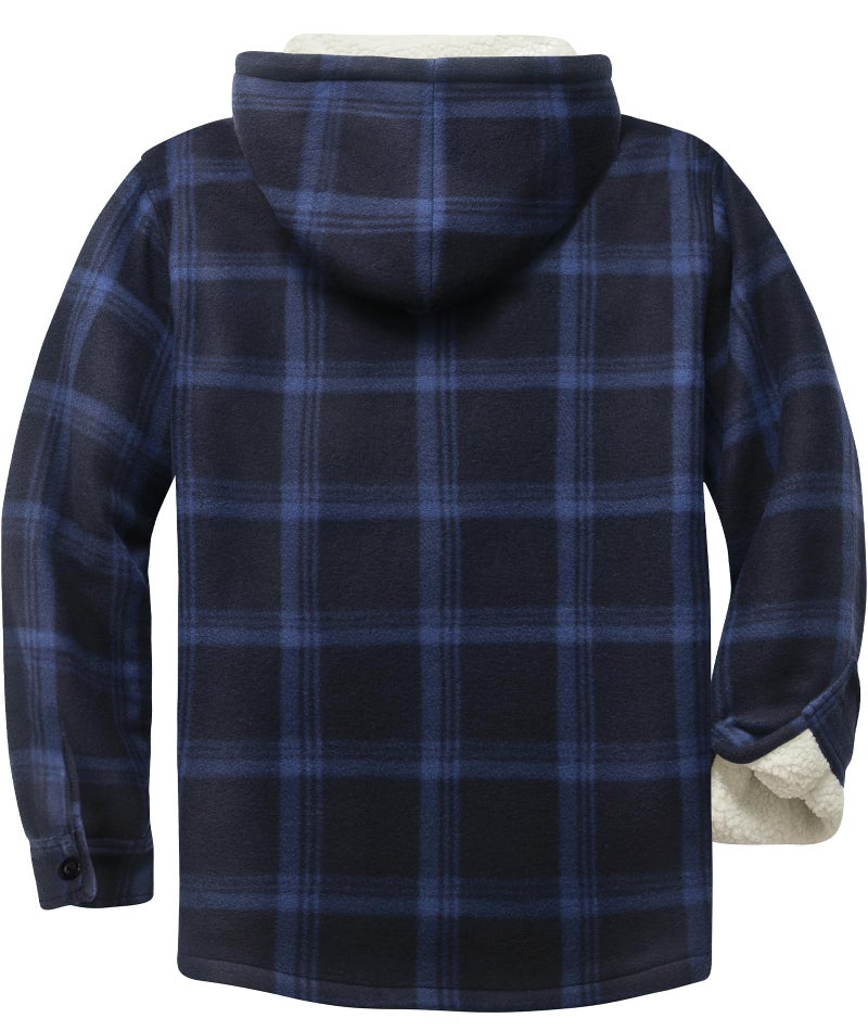 SCODI Men's Flannel Shirt Jacket Fleece Sherpa Lined Plaid Jackets Coat Full Zip Up Hoodie Winter Outwear Navy Large - Image 2