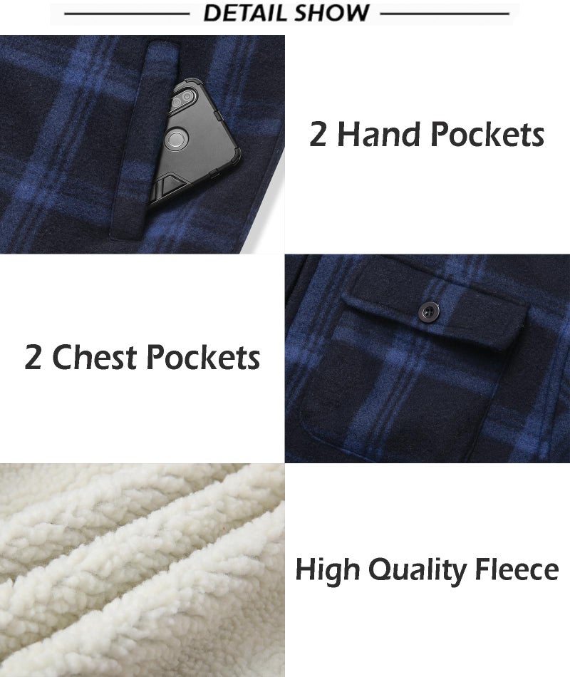 SCODI Men's Flannel Shirt Jacket Fleece Sherpa Lined Plaid Jackets Coat Full Zip Up Hoodie Winter Outwear Navy Large - Image 4
