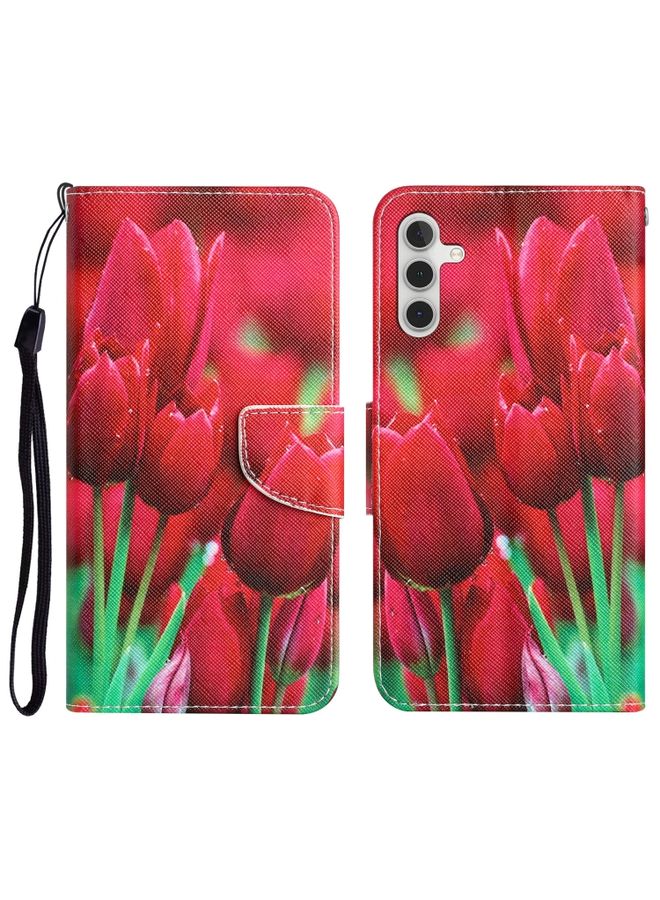 BGM Case Cover For Samsung Galaxy S23 FE 5G Colored Drawing Leather Phone Case Tulips