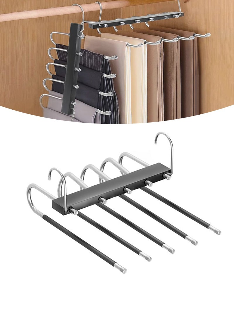 BEIRUI Multifunctional Pants Rack, Space Saving Closet Clothes Rack 5 Tier Multifunctional Pants Rack, Closet Organizer for Clothes Pants Scarf Tie  - Image 1