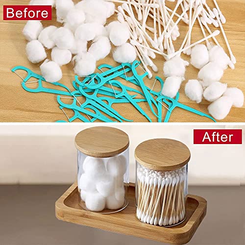 BKYFPQ Bamboo Vanity Tray, Bathroom Tray Organizer Glass Qtip Holder Dispenser Apothecary Jars for Cotton Swabs Balls, Round Pad, Perfume Candles, Cosmetics and Jewelry Storage Organizer - Image 5