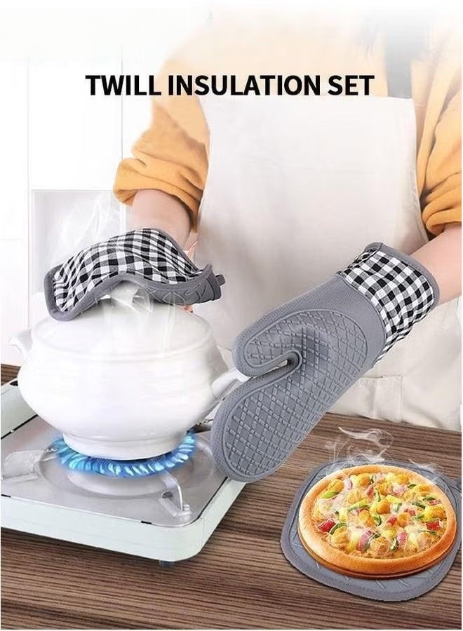 EETU Silicone Oven Mitts,4Pcs Heat Resistant Gloves set,Non-Slip Professional Kitchen Mittens With Soft Quilted Liner For Baking Cooking - Image 3