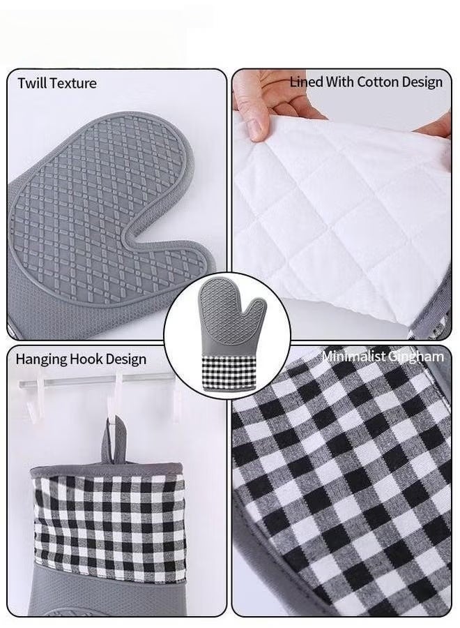 EETU Silicone Oven Mitts,4Pcs Heat Resistant Gloves set,Non-Slip Professional Kitchen Mittens With Soft Quilted Liner For Baking Cooking - Image 5