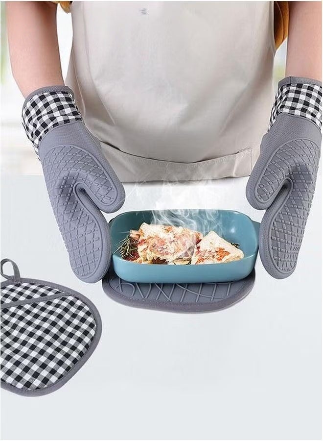 EETU Silicone Oven Mitts,4Pcs Heat Resistant Gloves set,Non-Slip Professional Kitchen Mittens With Soft Quilted Liner For Baking Cooking - Image 1