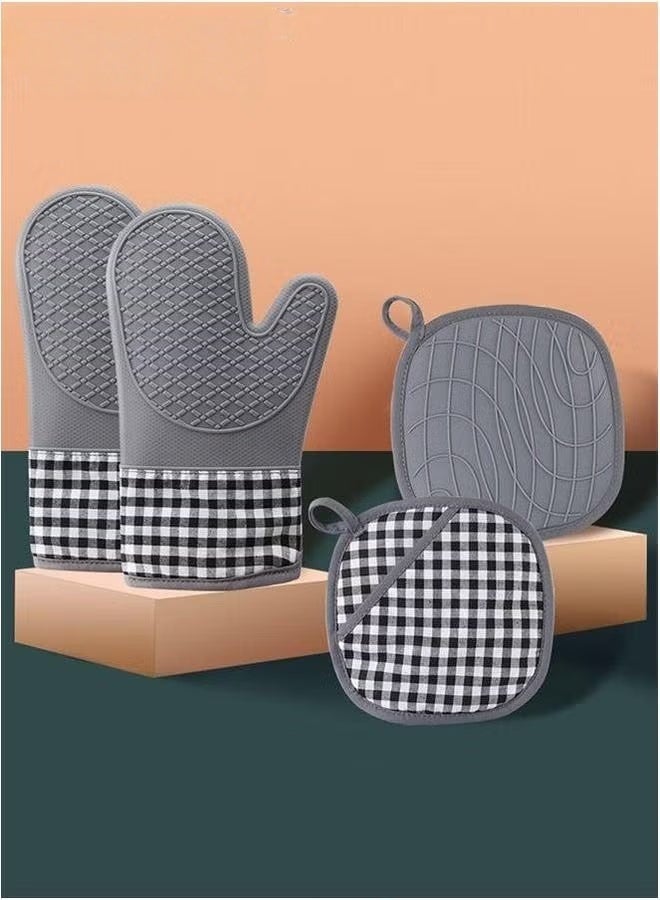 EETU Silicone Oven Mitts,4Pcs Heat Resistant Gloves set,Non-Slip Professional Kitchen Mittens With Soft Quilted Liner For Baking Cooking - Image 2