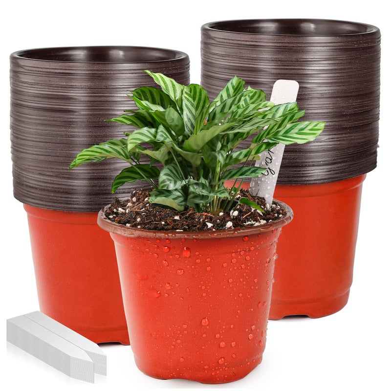 LWWTBS Plant Nursery PotPots 100 Pcs 4 Plastic Small Plants Pots Flower Pots Seed Starting Pots for Plants Indoor Outdoor Seedling pots with 100 Plant Labels - Image 2