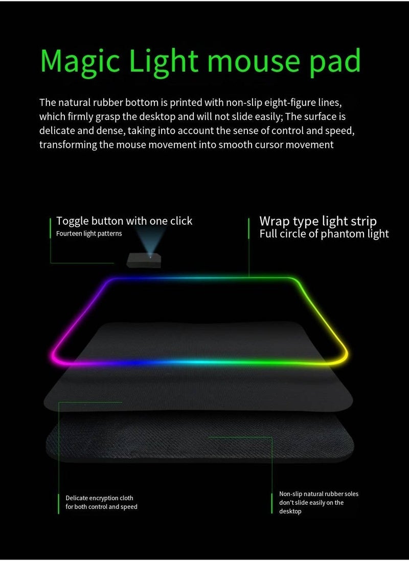 Gaming Mouse Pad, Extra Large Soft Led Extended Mouse pad, anti-slip Rubber Base Computer Keyboard Mat - Image 3