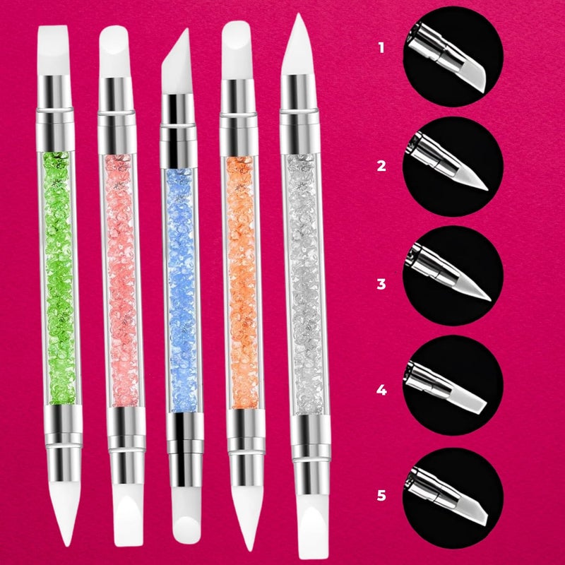 Oytra Nail Art Silicone Pen Shaper Tool Set of 5 Chisel Tip Dual Headed Sculpting Tools for Manicure Clay Wax Soaps Ceramics Designs for Beginners Artists Professionals - Image 3