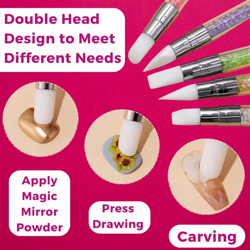 Oytra Nail Art Silicone Pen Shaper Tool Set of 5 Chisel Tip Dual Headed Sculpting Tools for Manicure Clay Wax Soaps Ceramics Designs for Beginners Artists Professionals - Image 2