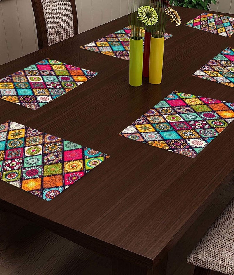 ARS PVC Plastic Printed Rectangular Dining Table Hot Vessels Placemats (45 x 30 cm) - Set of 6 Pieces - Image 1