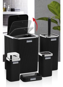 ‎okyanus Home Ocean Home Stella Black Chrome Striped Square 5-Piece Bathroom Set  - Image 2