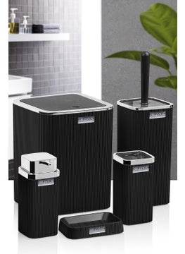 ‎okyanus Home Ocean Home Stella Black Chrome Striped Square 5-Piece Bathroom Set  - Image 4