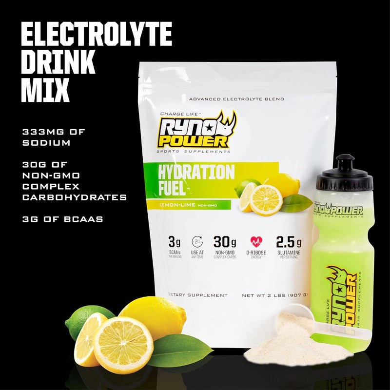 Ryno Power Hydration Fuel Electrolyte Drink Mix 2lb 20 Servings Lemon Lime  Advanced Electrolyte Formula  BCAAs  Gluten Free  Sustained Energy and Muscle Recovery - Image 3