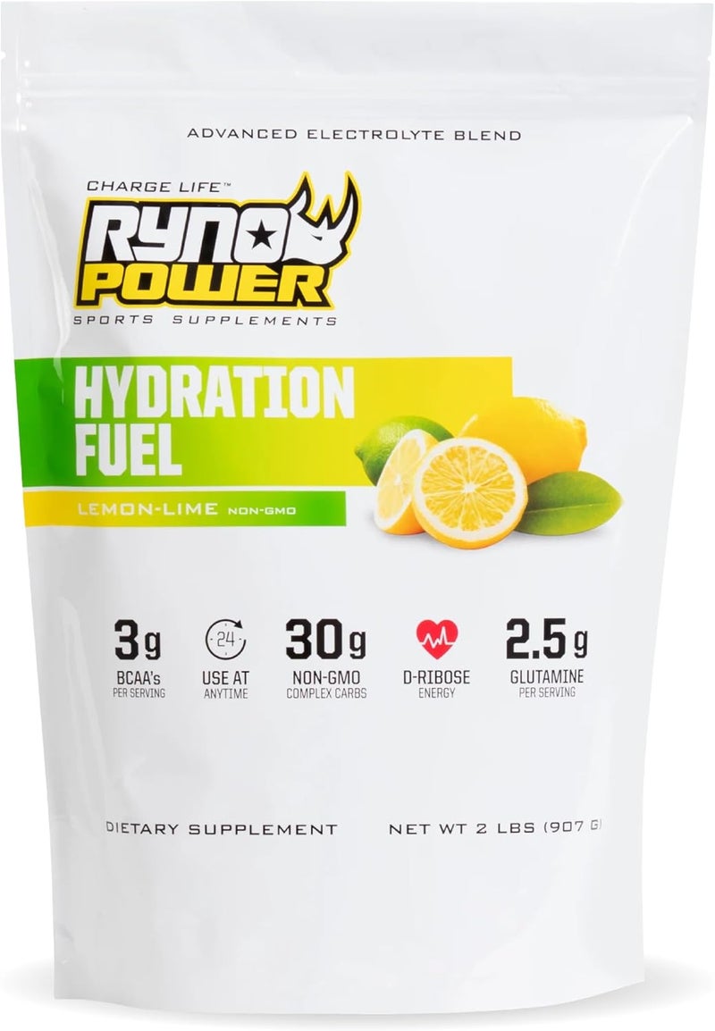 Ryno Power Hydration Fuel Electrolyte Drink Mix 2lb 20 Servings Lemon Lime  Advanced Electrolyte Formula  BCAAs  Gluten Free  Sustained Energy and Muscle Recovery - Image 1