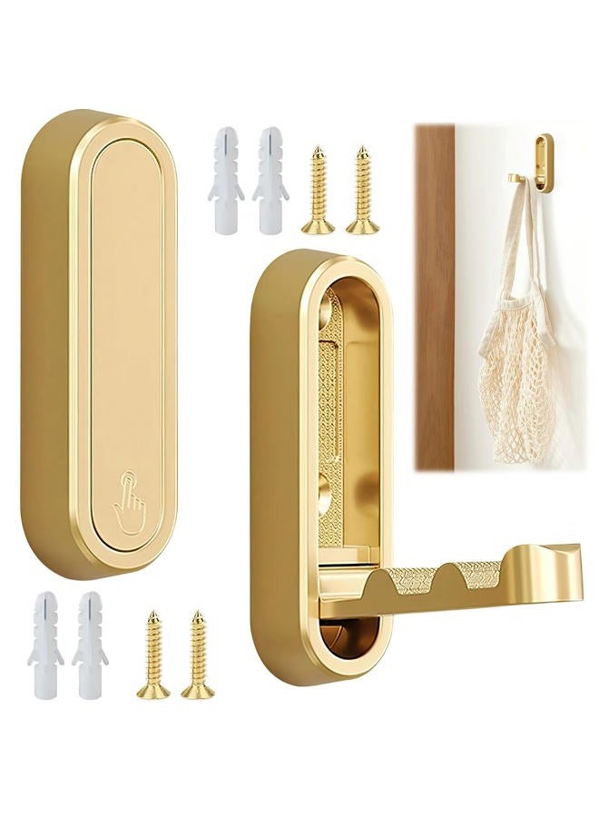 hongliang 2Pcs Gold Folding Wall Hooks Heavy Duty Foldable Coat Hooks for Hanging Towels Clothes Bags Keys Bathroom Bedroom Closet - Image 1