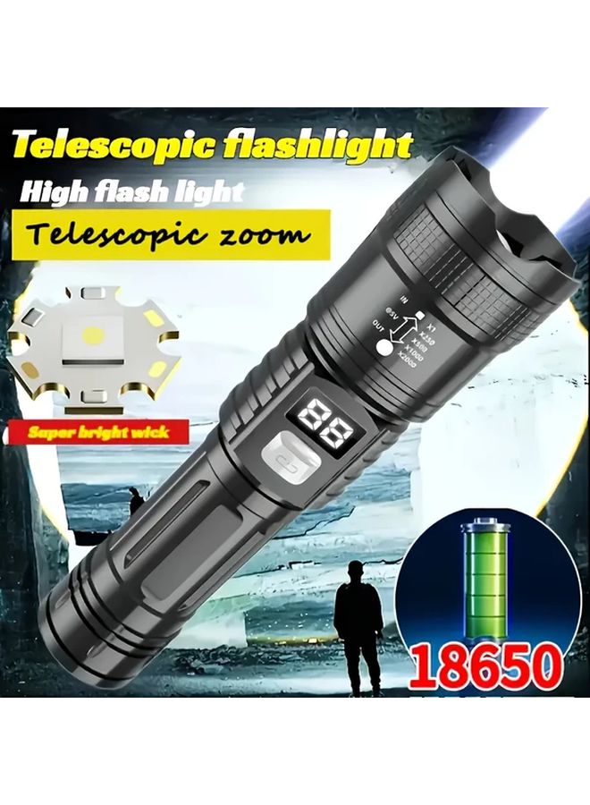 Black Tactical LED Flashlight USB C Rechargeable Digital Display 3 Modes Heavy Duty For Camping Hunting Emergency - Image 2