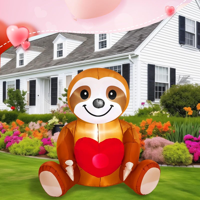 Glooglitter 4ft Valentine's Day Inflatable Outdoor Decorations Sloth with Love Heart LED Lighted Valentines Blow up Yard Decorations for Anniversary Wedding Propose Garden Lawn Indoor Outdoor Decor - Image 5