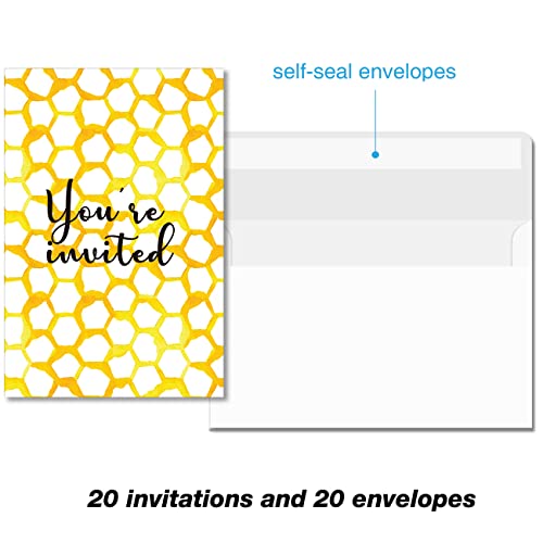 Soiceu Cute Bee-Day Bee 1st Birthday Invitations with Envelopes Set of 20 Watercolors Beehive Bee 1 Year Old First Birthday Party Invites - Image 3