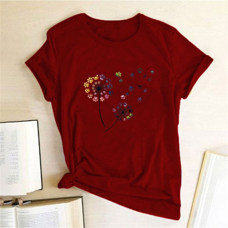 Wish Independent Station Fun Dandelion Pattern Printed Short Sleeve T-Shirt - Image 1