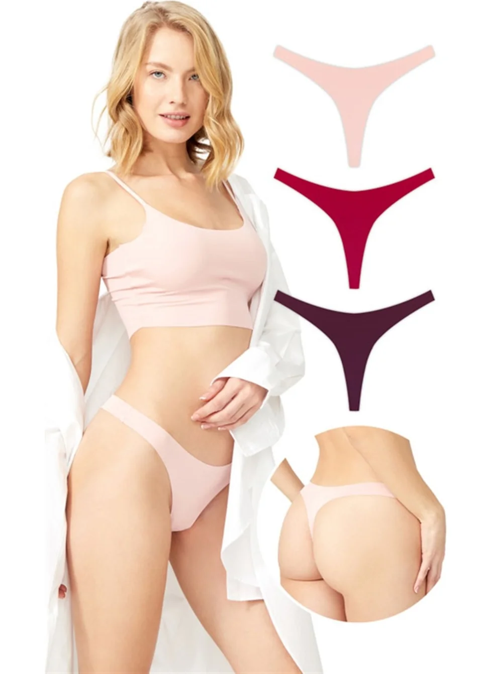 COTTONHILL Basic Laser Cut Thong Panties 3 Pack - 3