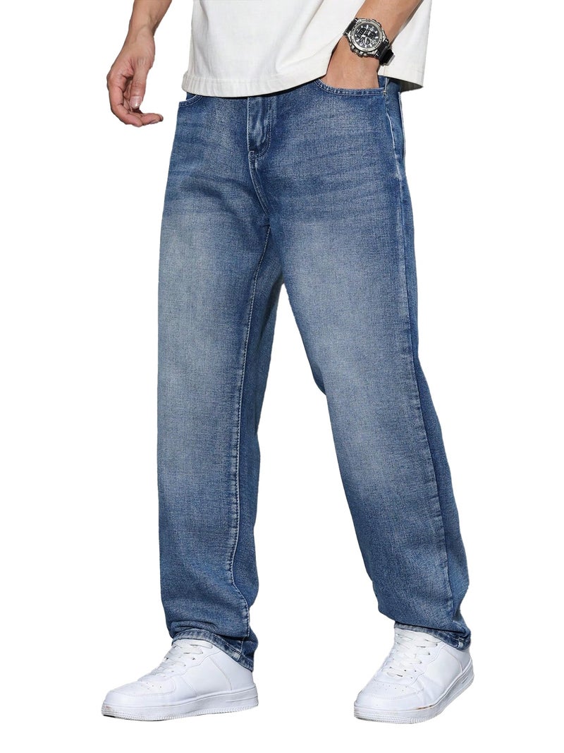 JMIERR Men's Straight Leg Baggy Jeans Stretch Mens Jeans Fit Comfort Flex Essentials Denim Jeans, M, Ashleigh Blue - Image 1