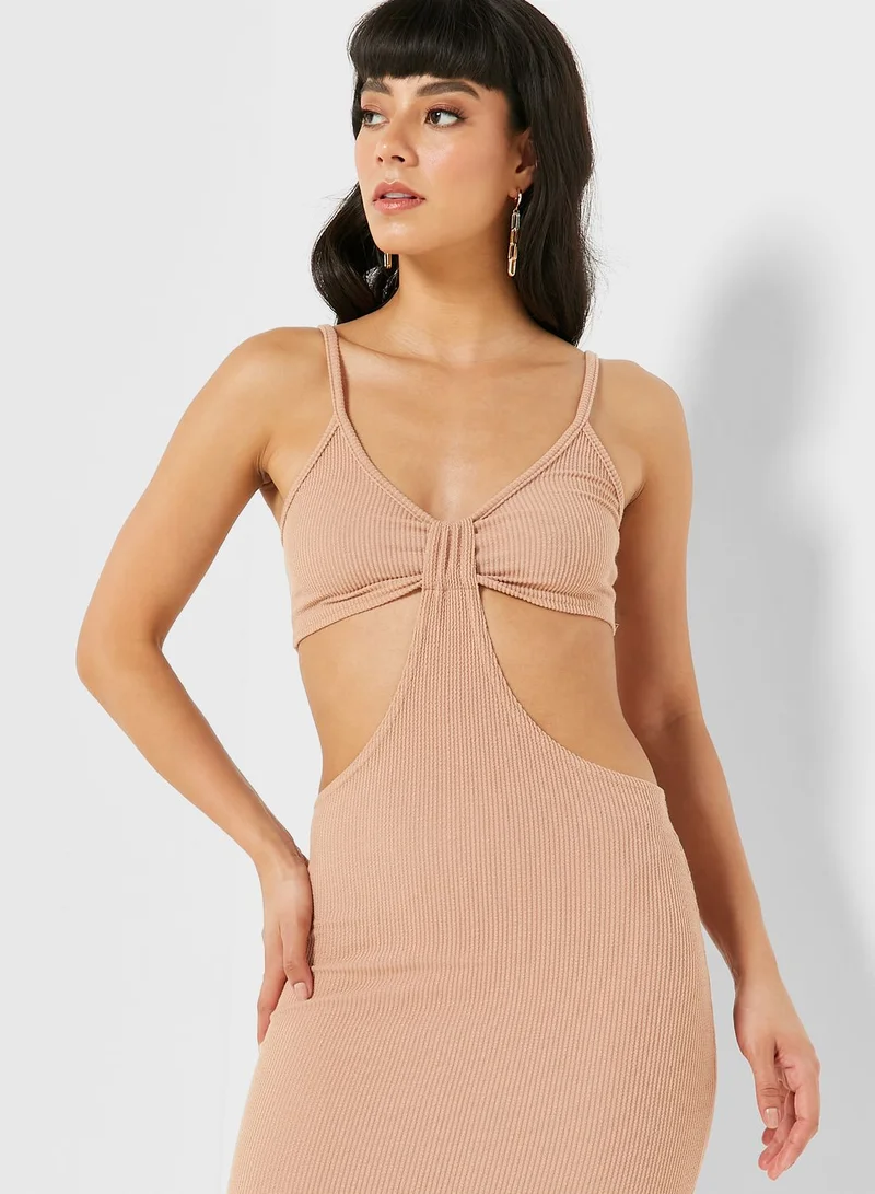 I SAW IT FIRST Cut Out Detail Strappy Ribbed Dress