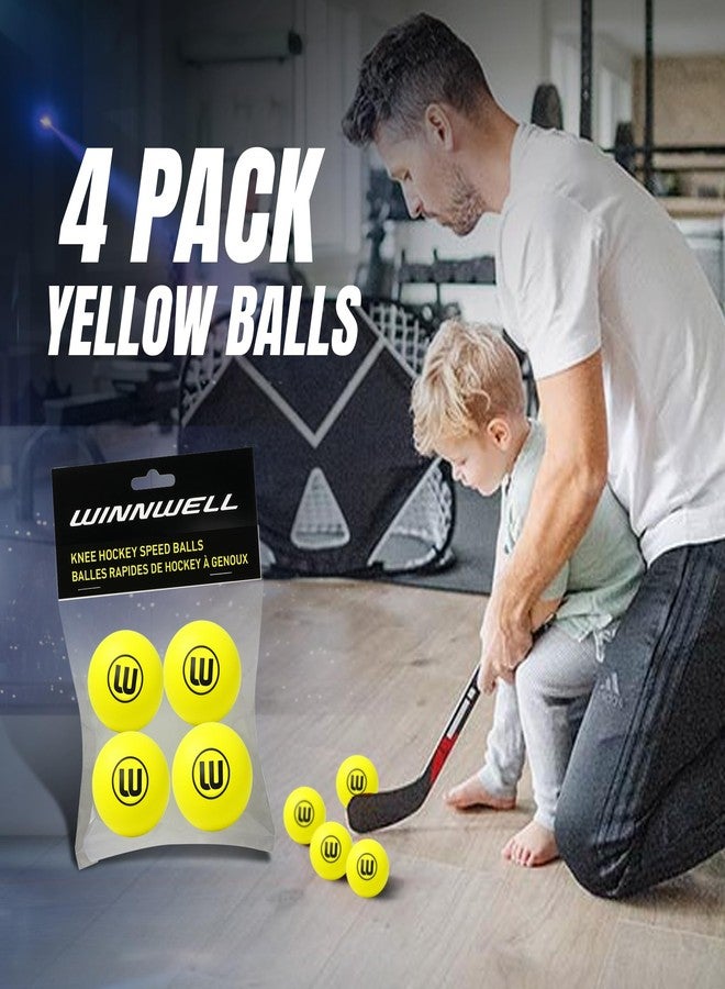 Winnwell Knee Hockey Foam Balls - Indoor Mini Stick Hockey Balls for Kids - Soft Foam 4-Pack with Drawstring Bag - 2" Diameter Ball - Image 4