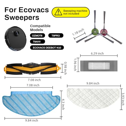 Verilux® Replacement Accessories for Ecovacs Deebot N10 OZMO T8 T9 PRO T9 AIVI Robot Vacuum Deebot N10 Replacement Accessories for Deebot, for Deebot N10 OZMO T8, T9 PRO - Image 2