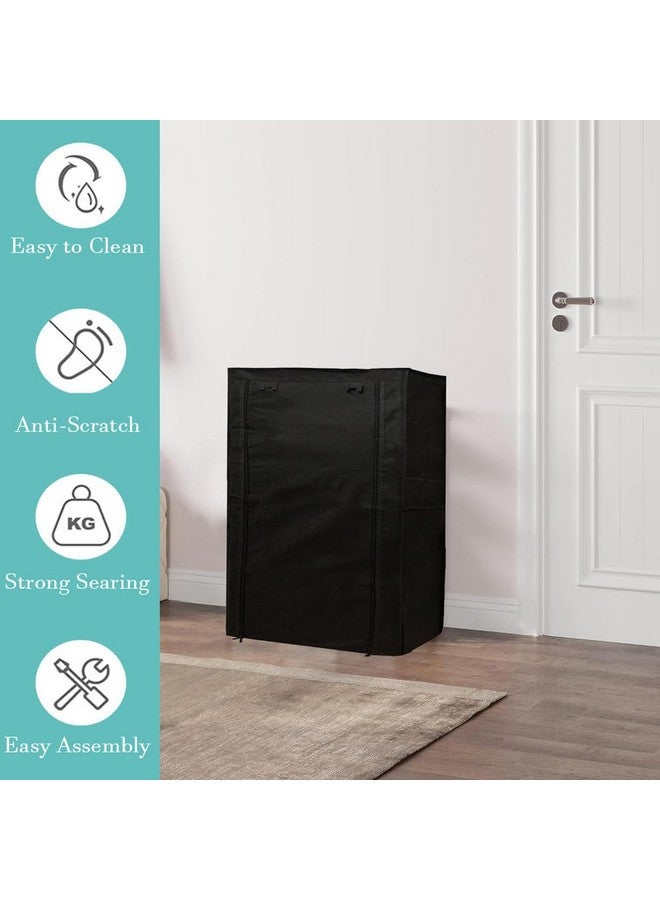 PHILOSHOP 4 Layer Shoe Rack Cover Portable Foldable Shoe Stand Non-Woven Zipper Fabric Cover (Black) - Image 2